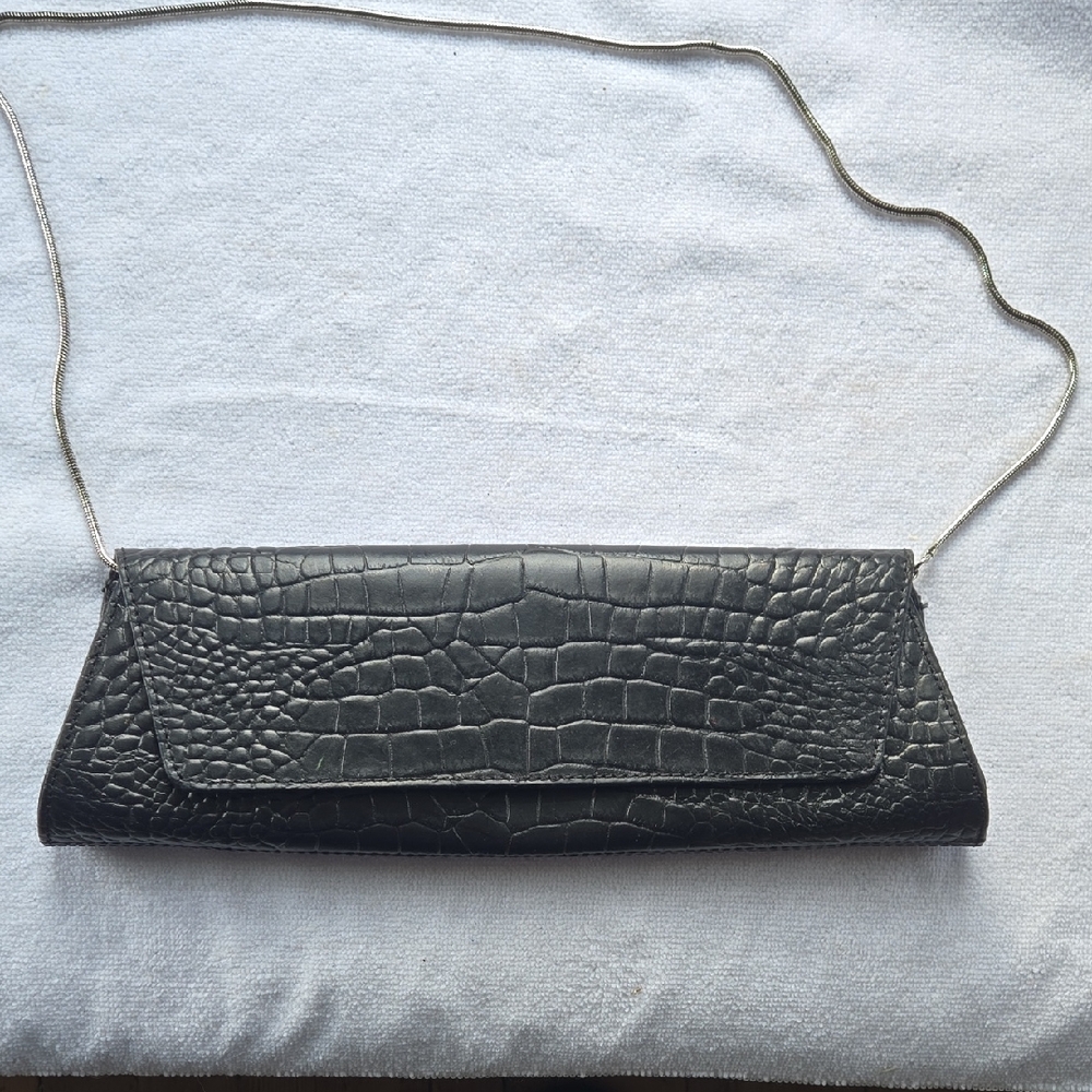 Valerie Stevens Black Croco-Embossed Leather Clutch - Vintage
